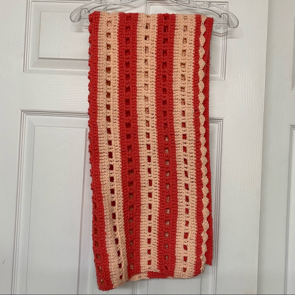 Handcrafted Crochet Vintage Blanket Afghan Throw Peach Coral